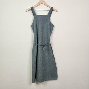 De Lanthe Vintage Grey Overalls Dress with Belt Size 8 Zip Back Square Neck